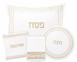 Picture of Faux Leather Pesach Set 4 Piece Embroidered Design Crystal Stone Accent Gold